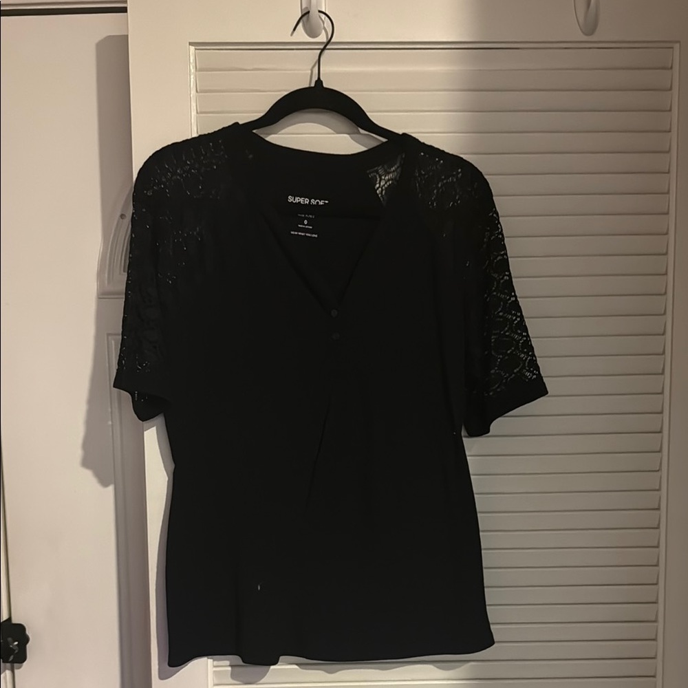Black Lace Sleeve Women's Top